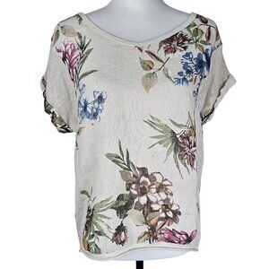 Ronnie Salloway Floral Italian Linen Tunic Top Blouse S Coastal Beachy Resort